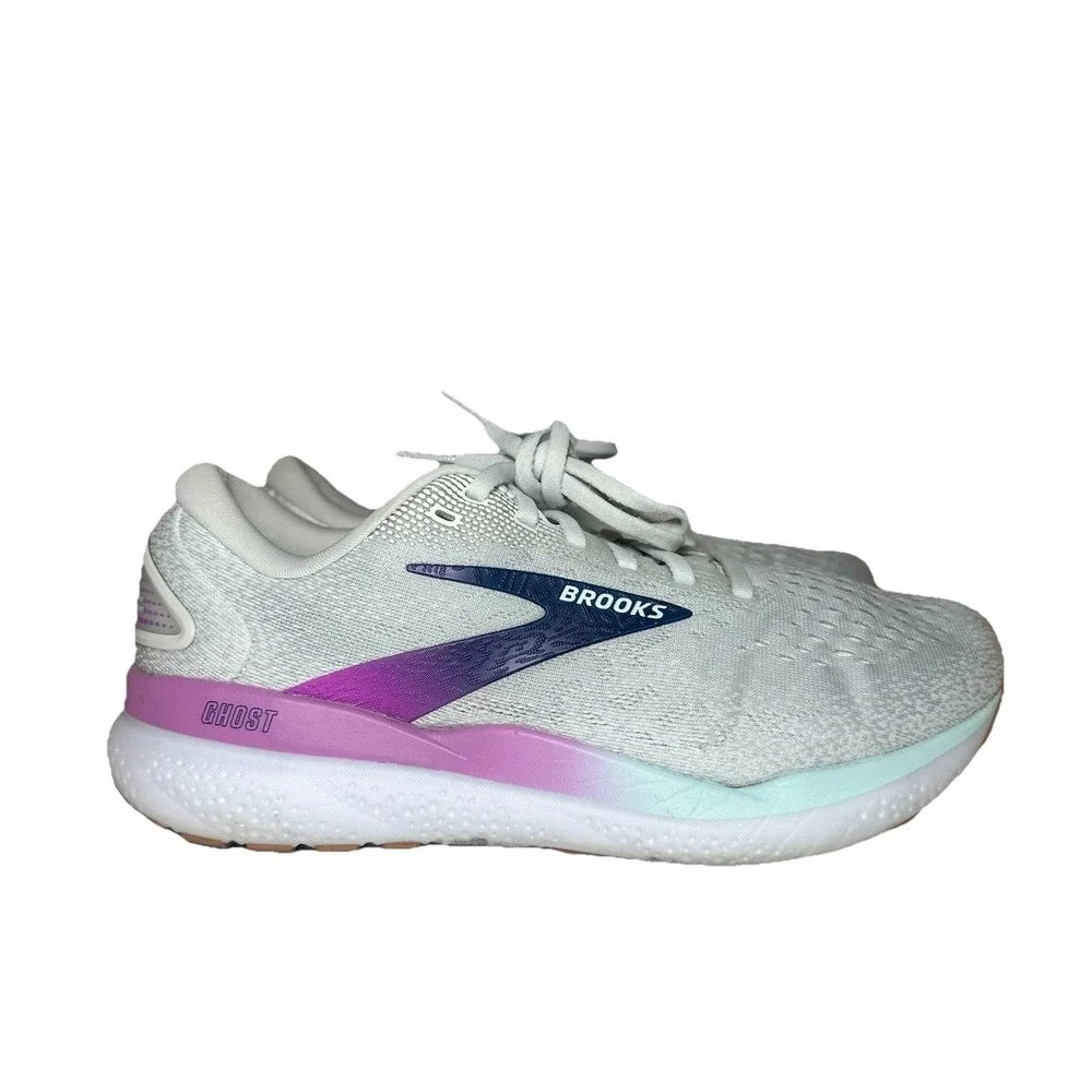BROOKS‎ Women's 8.5 Med (B) Ghost 16 Grey Estate Blue White Running Shoes